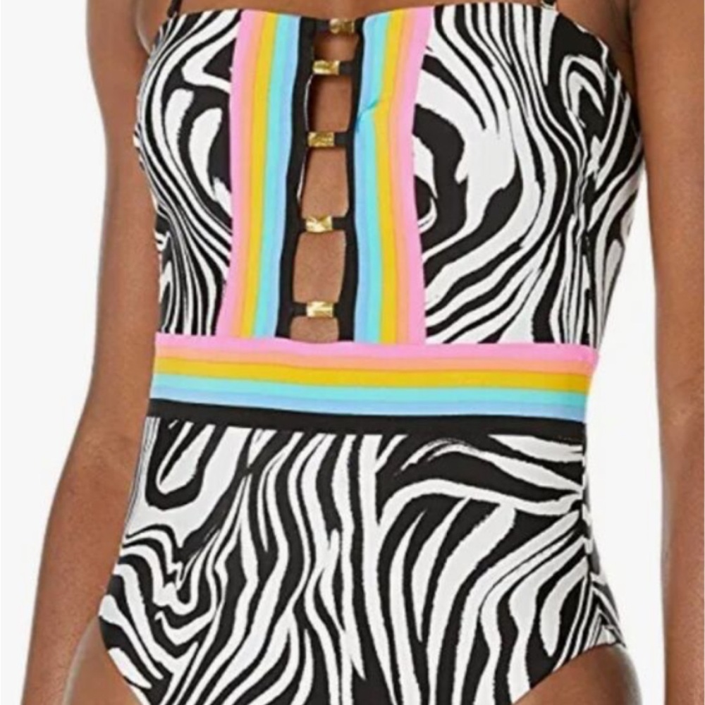 Sunshine 79 Zebra Print Swimsuit with Rainbow Accents